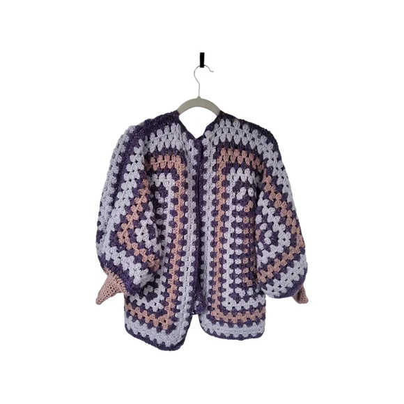 Vintage Purple and Pink Crochet Cardigan - Picture 2 of 9